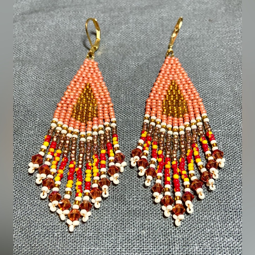 Electric Melon Teardrop Beaded Earrings